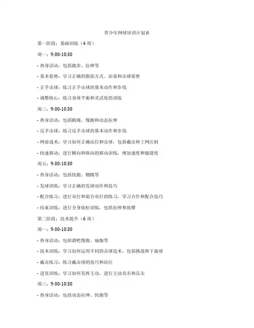青少年网球培训计划表