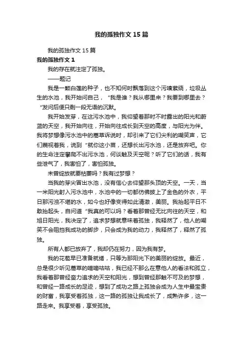 我的孤独作文15篇