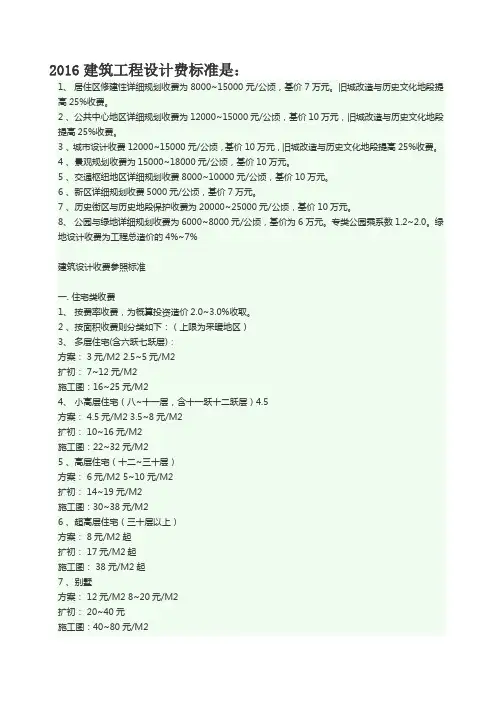 2016建筑工程设计费标准