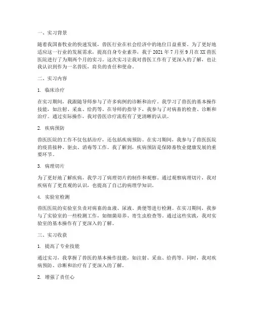 兽医岗位实习报告