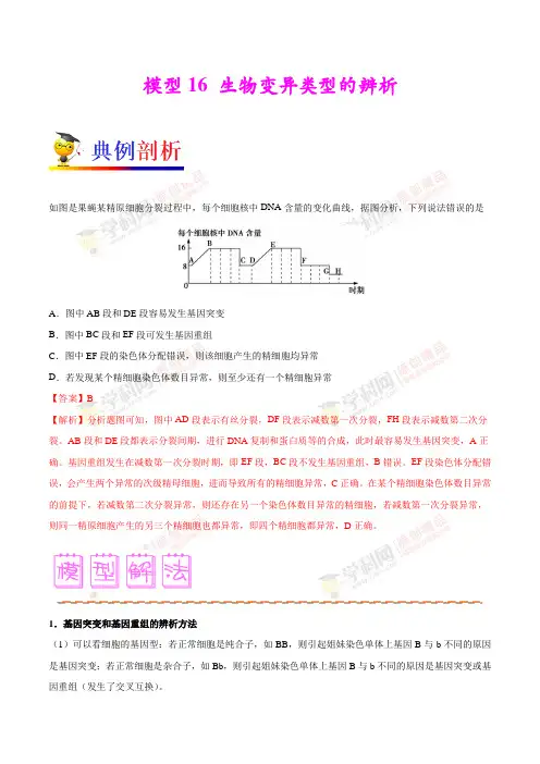 模型16 生物变异类型的辨析-备战2018年高考生物之模型解题法(原卷版)
