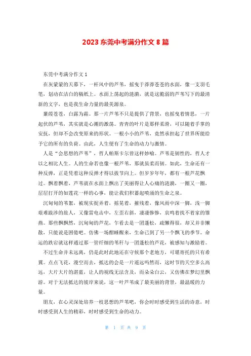 2023东莞中考满分作文8篇