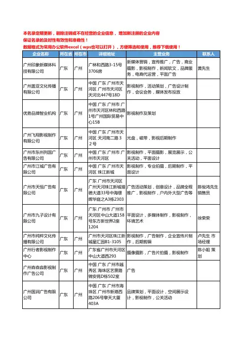 2020新版广东省影视制作工商企业公司名录名单黄页联系方式大全78家