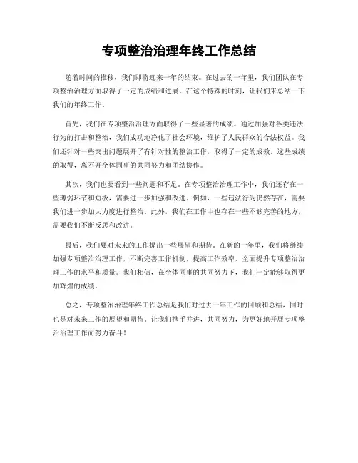 专项整治治理年终工作总结