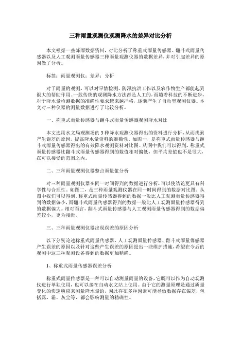 三种雨量观测仪观测降水的差异对比分析