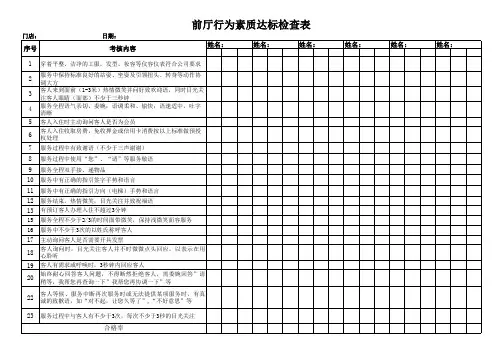 前厅行为素质达标检查表