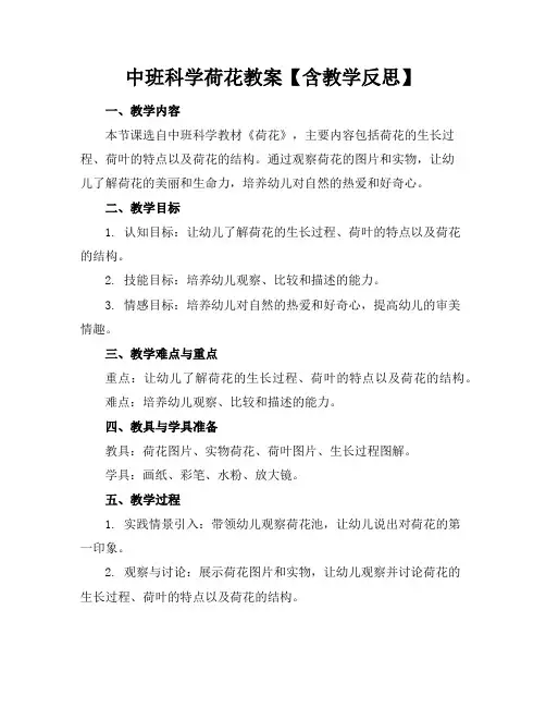 中班科学荷花教案【含教学反思】