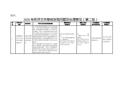 2020年环评文件复核发现问题及处理意见(第二批)【模板】