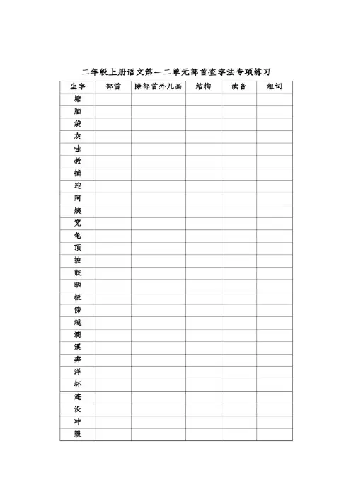 部编二年级语文上册1-2单元部首查字法专项练习
