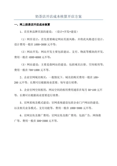 奶茶店开店成本核算开店方案