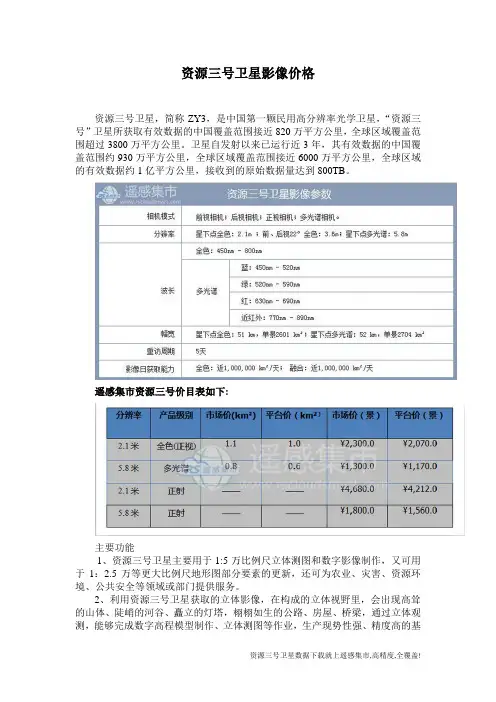 资源三号卫星影像价格