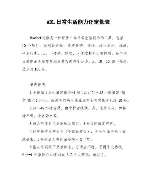 ADL日常生活能力评定量表