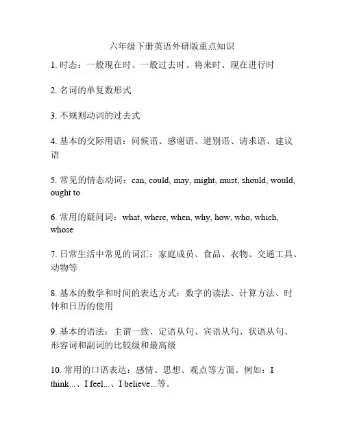 六年级下册英语外研版重点知识