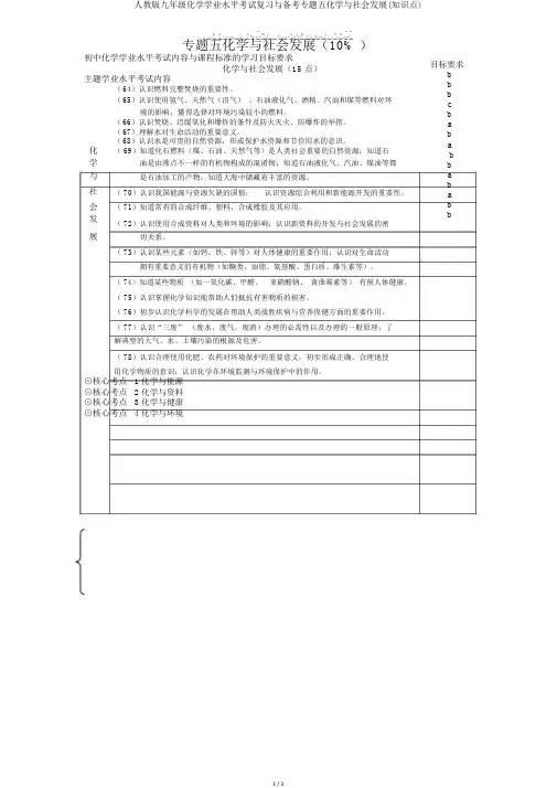 人教版九年级化学学业水平考试复习与备考专题五化学与社会发展(知识点)