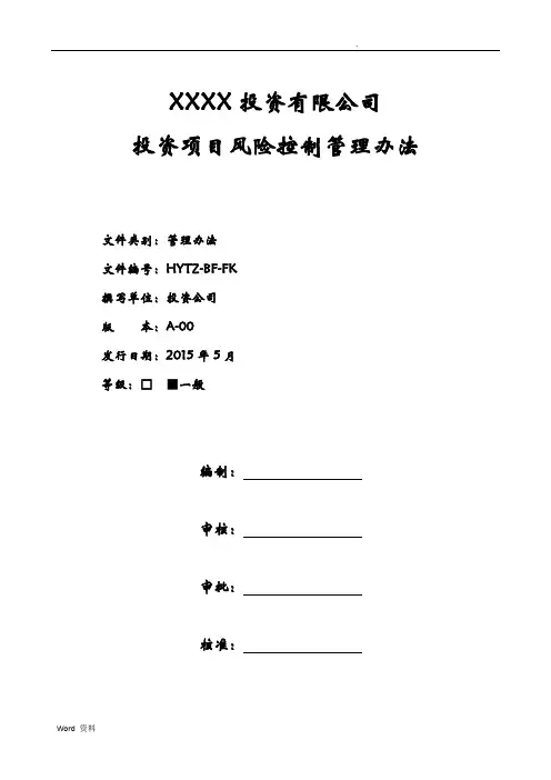 投资项目风险控制管理办法