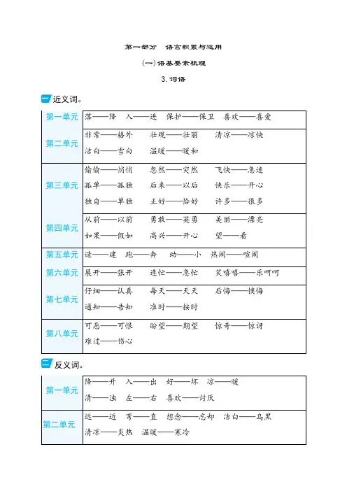 部编版语文一年级下册-期末专项复习-3.词语