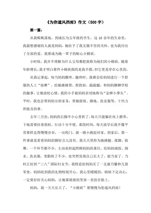 《为你遮风挡雨》作文500字