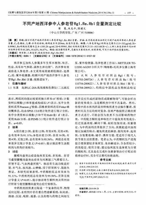 0 不同产地西洋参中人参皂苷Rg1,Re,Rb1含量测定比较