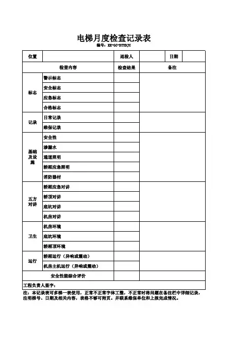 电梯月度检查记录表