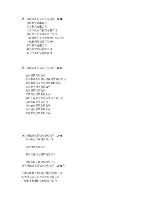 最新租赁公司名单