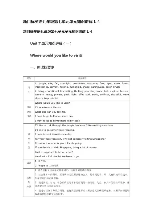 新目标英语九年级第七单元单元知识讲解1-4