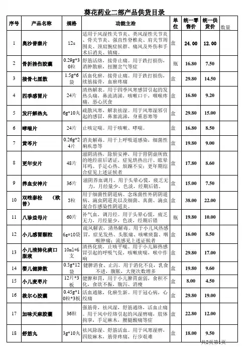 葵花二部产品目录(说明)