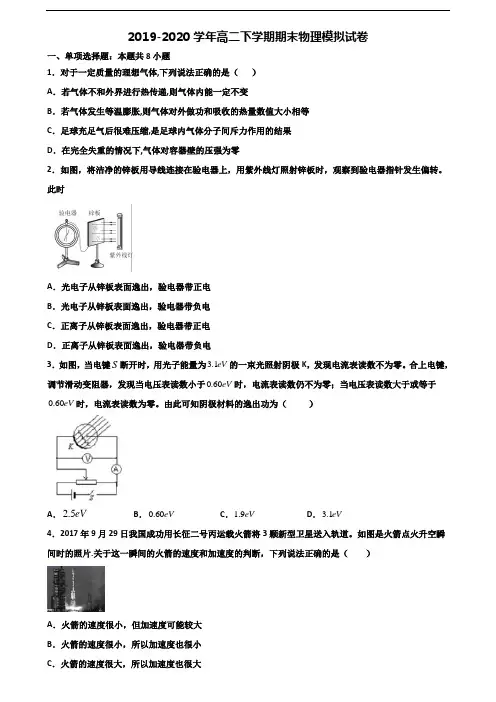【精选3份合集】四川省眉山市2019-2020学年高二物理下学期期末复习检测试题