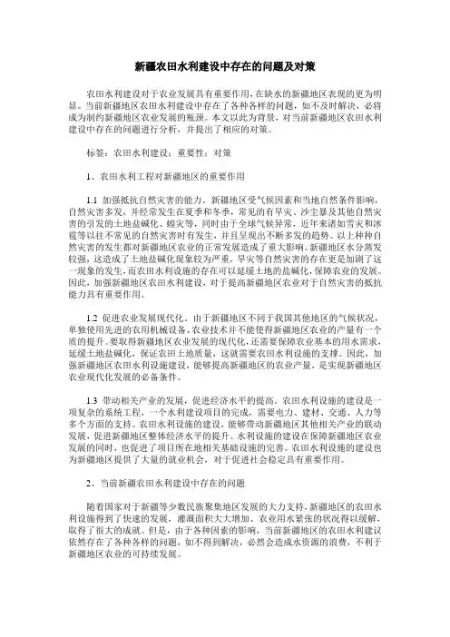 新疆农田水利建设中存在的问题及对策