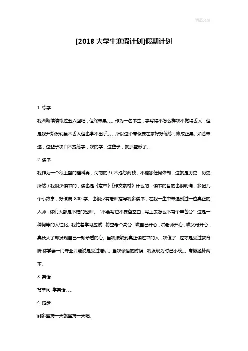 [2018大学生寒假计划]假期计划