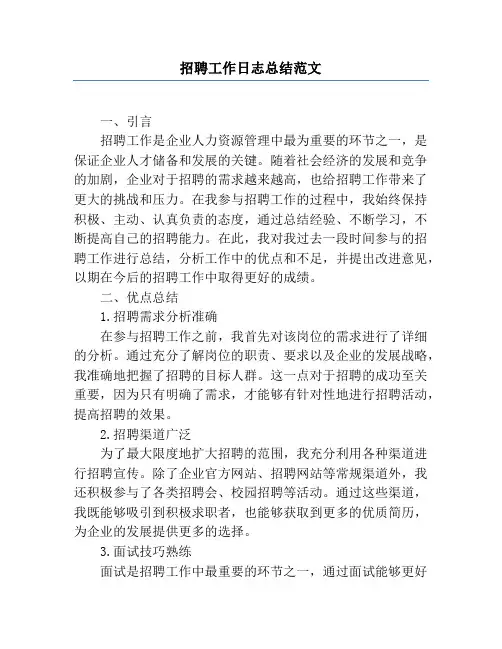 招聘工作日志总结范文