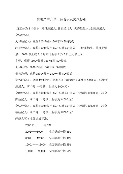 房地产中介员工待遇以及提成标准