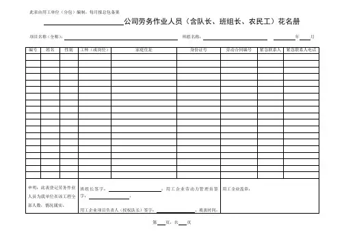 劳务花名册工资表周报等表格