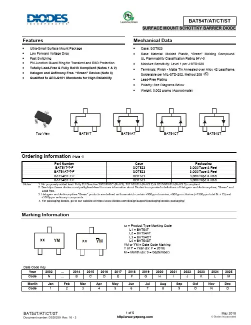 DIODES SOT523肖特基二极管BAT54T选型手册