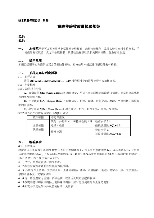 塑胶件验收质量检验规范
