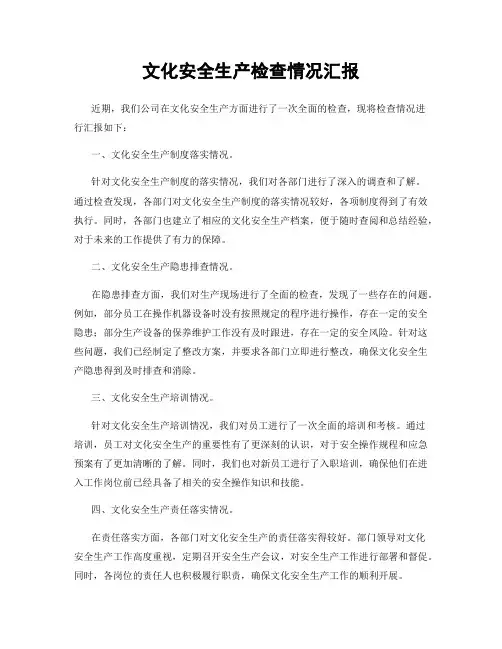 文化安全生产检查情况汇报