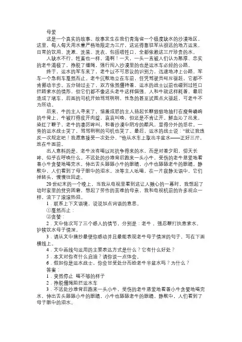母爱 阅读训练及答案