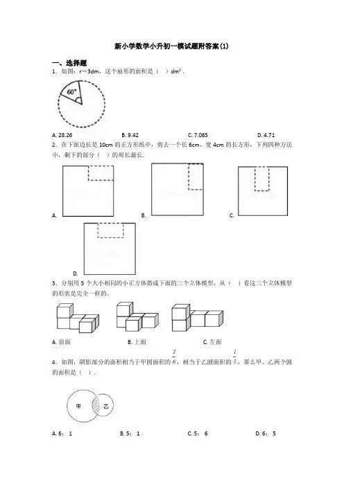 新小学数学小升初一模试题附答案(1)