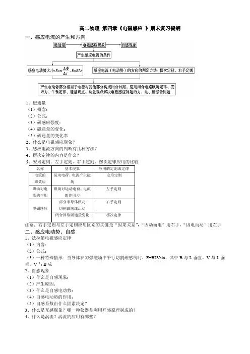 高二物理 第四章《电磁感应 》期末复习提纲