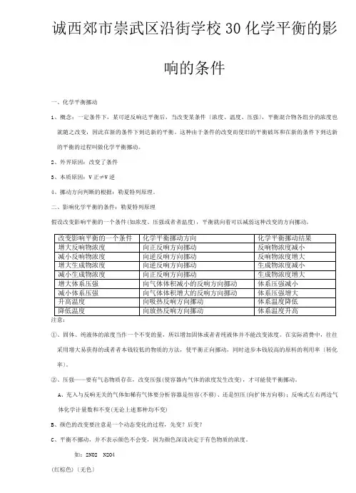 化学平衡的影响的条件