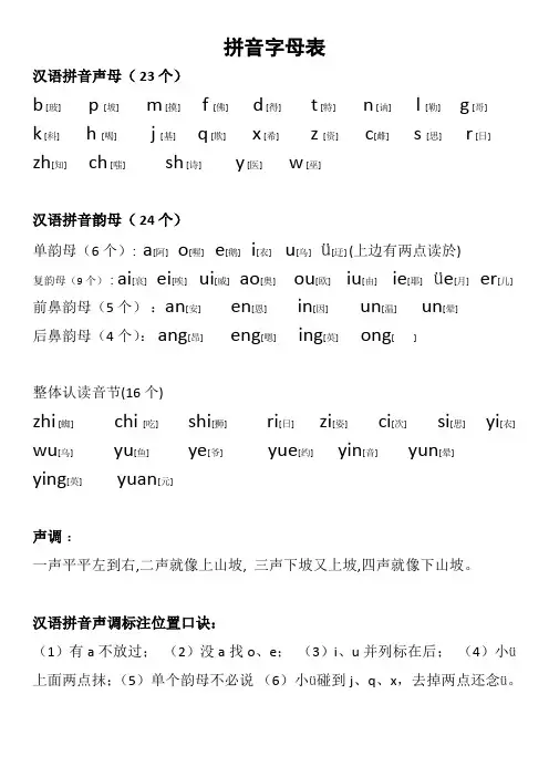 一年级拼音字母表含练习题(精心整理版)