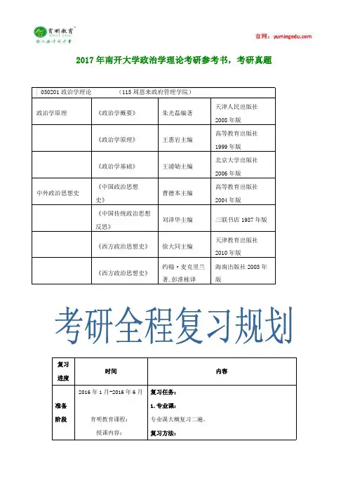 2017年南开大学政治学理论考研参考书,考研真题