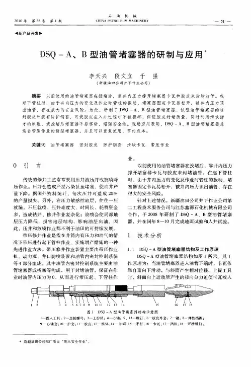 DSQ—A、B型油管堵塞器的研制与应用