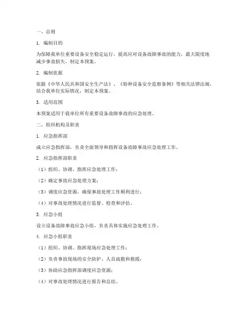 重要设备故障事故应急预案
