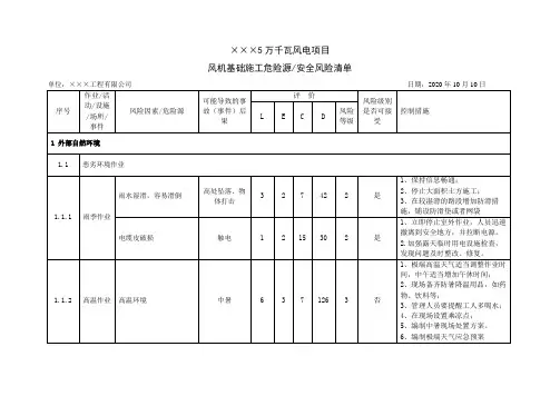风机基础工程危险源辨识评价及控制措施
