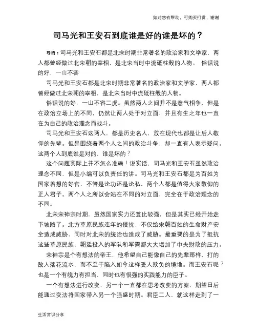 历史趣谈司马光和王安石到底谁是好的谁是坏的？