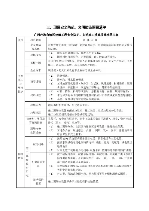 广西壮族自治区建筑工程安全防护、文明施工措施项目清单内容