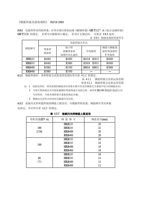 《钢筋焊接及验收规程》JGJ