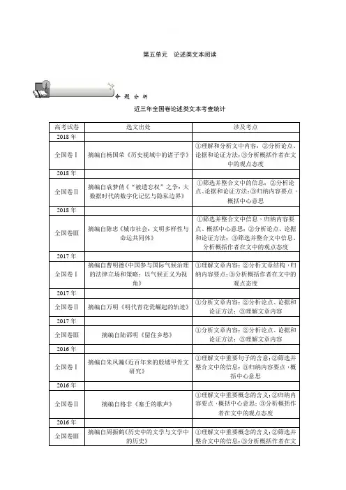 2020版《名师导学》高考语文总复习讲义：第五单元 论述类文本阅读 含答案
