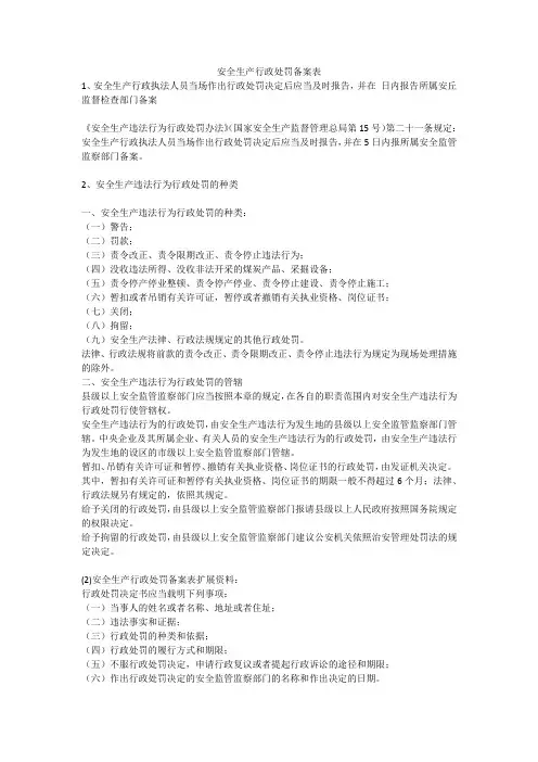 安全生产行政处罚备案表安全生产