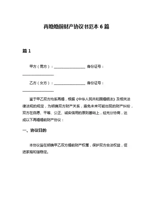 再婚婚前财产协议书范本6篇